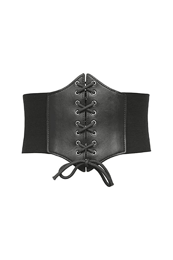 KorhLeoh Ceinture élastique avec ceinture noire avec lacets, ceinture élastique pour femmes et filles, Noir , 26-32W /S