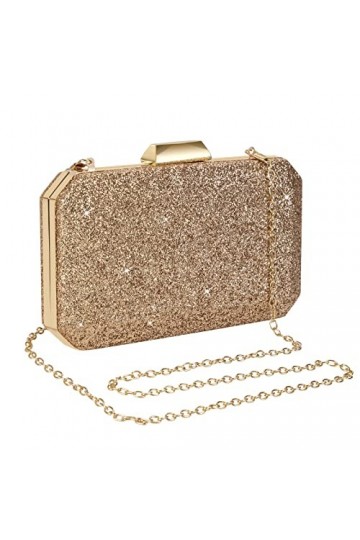 Sac de Soirée Pochette Brillant Argenté Sac à Main en Bandoulière Chaîne Démontable Luxe Femme pour Dames Cocktail de Mariage