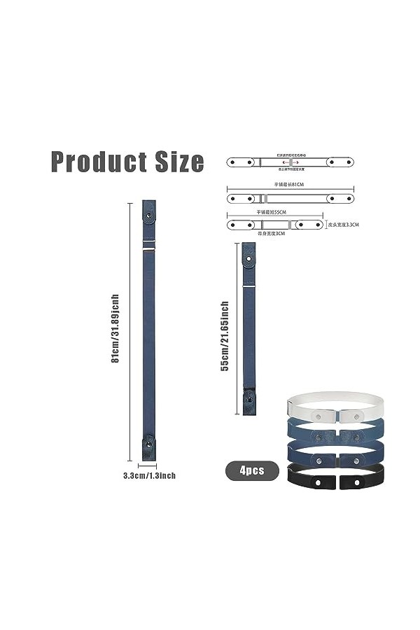 4 Pièces Ceinture Elastique Femme,Ceinture Ajustable Sans Boucle Ceinture Elastique Invisible,pour Jeans Pantalons Jupes pour