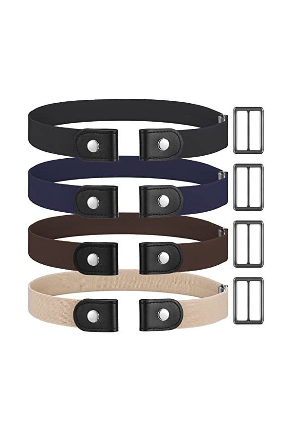 Heyu-Lotus Lot de 4 ceintures élastiques sans boucle pour femme - Sans boucle - Ceinture invisible sans boucle pour homme ou 