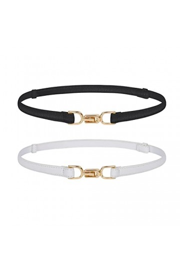 Moorle Lot de 2 ceintures de taille pour femme - Skinny - En polyuréthane - Réglable - Fine - Noir et blanc - Ceinture élasti