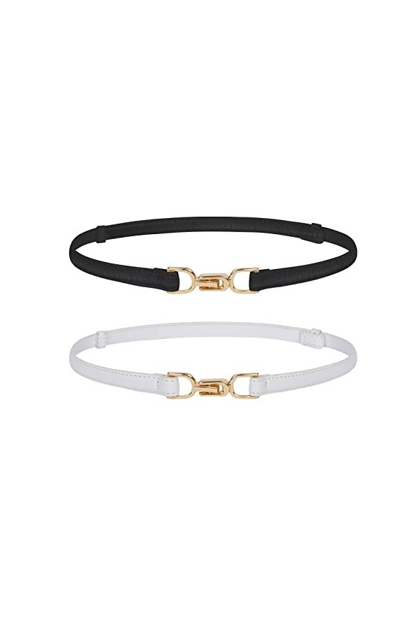 Moorle Lot de 2 ceintures de taille pour femme - Skinny - En polyuréthane - Réglable - Fine - Noir et blanc - Ceinture élasti