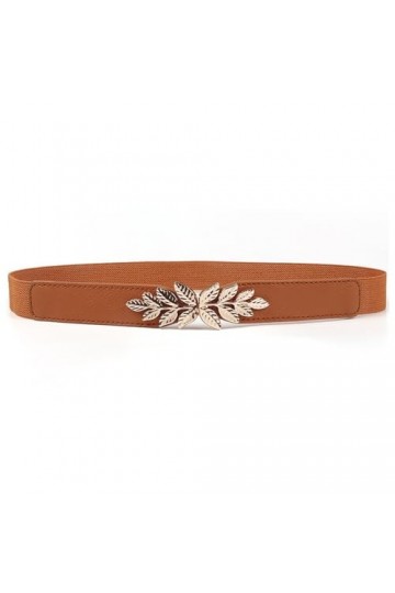 POFET 2PCS Robe Ceinture Ceinture Élastiquée pour Femmes Petite Feuille Paire Boucle Ceinture Mince Noir + Marron 