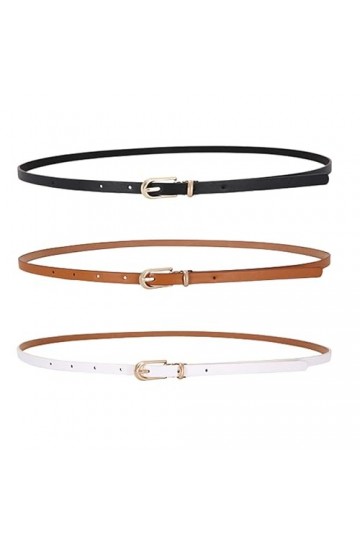TSUWNO Ensemble de 3 Ceintures en Cuir Fin pour Femmes - Idéales pour Robes & Jeans - Boucle en Métal, Parfaites pour Pantalo