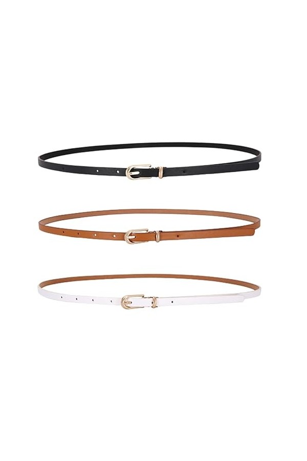 TSUWNO Ensemble de 3 Ceintures en Cuir Fin pour Femmes - Idéales pour Robes & Jeans - Boucle en Métal, Parfaites pour Pantalo