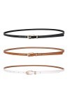 TSUWNO Ensemble de 3 Ceintures en Cuir Fin pour Femmes - Idéales pour Robes & Jeans - Boucle en Métal, Parfaites pour Pantalo