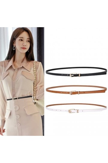 TSUWNO Ensemble de 3 Ceintures en Cuir Fin pour Femmes - Idéales pour Robes & Jeans - Boucle en Métal, Parfaites pour Pantalo