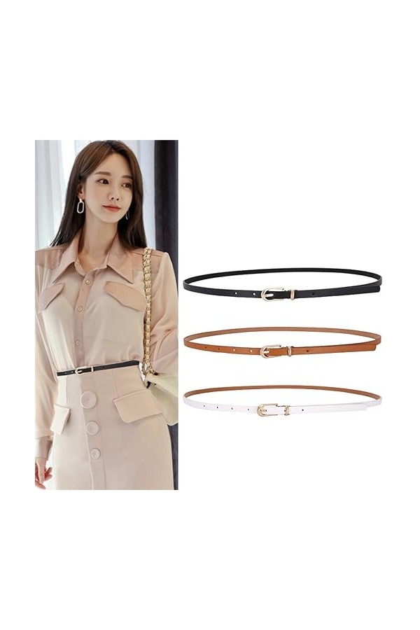 TSUWNO Ensemble de 3 Ceintures en Cuir Fin pour Femmes - Idéales pour Robes & Jeans - Boucle en Métal, Parfaites pour Pantalo