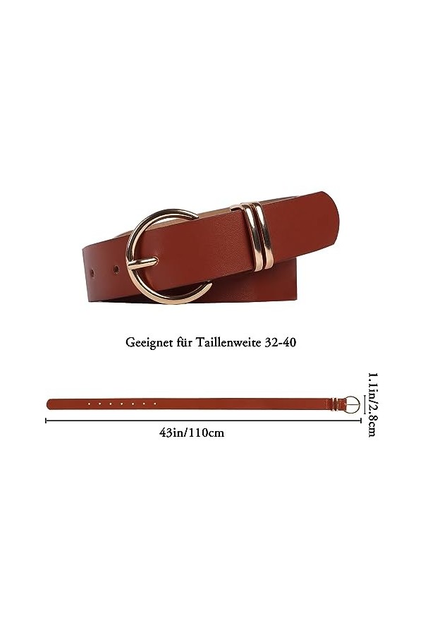 Minicloss Ceinture pour femme - En cuir synthétique souple - Réglable avec boucle dorée - Pour jeans - Style décontracté - Co