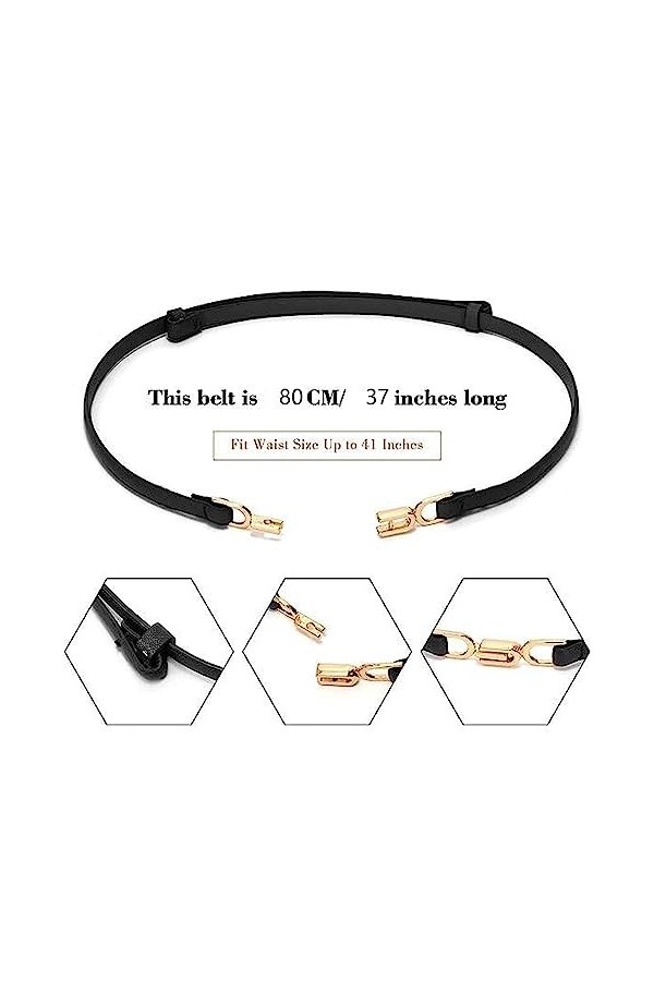 Ceinture fine pour femme - Ceinture fine réglable - En cuir - Avec boucle en métal doré - Pour robe, a, M