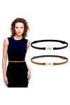 WLLHYF Lot de 2 ceintures fines en cuir pour femme, ceinture fine réglable à la mode, ceinture à boucle pour robes, jeans, pa
