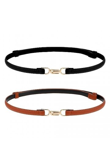 WLLHYF Lot de 2 ceintures fines en cuir pour femme, ceinture fine réglable à la mode, ceinture à boucle pour robes, jeans, pa