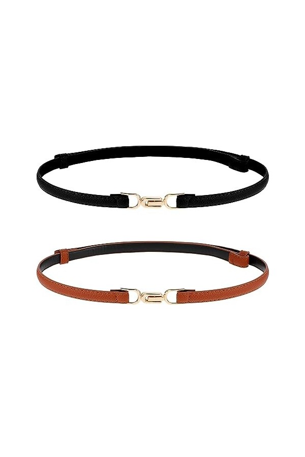 WLLHYF Lot de 2 ceintures fines en cuir pour femme, ceinture fine réglable à la mode, ceinture à boucle pour robes, jeans, pa