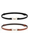 WLLHYF Lot de 2 ceintures fines en cuir pour femme, ceinture fine réglable à la mode, ceinture à boucle pour robes, jeans, pa