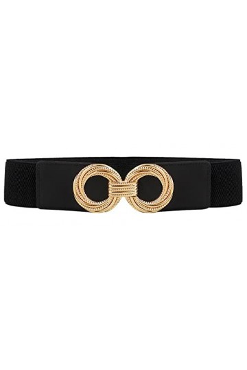 Longwu Ceinture élastique large pour femme noire avec boucle à double anneau pour robe, combinaison, chemise longue, manteau 