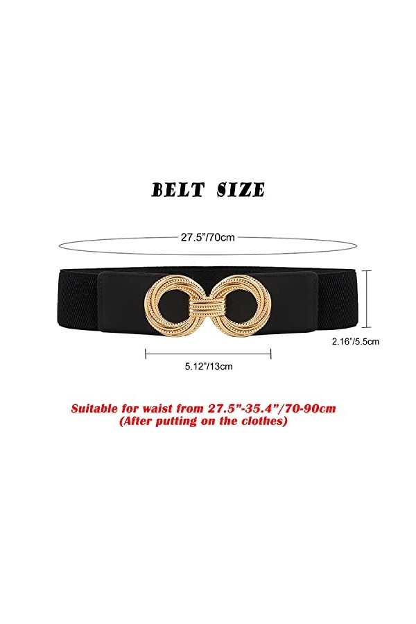 Longwu Ceinture élastique large pour femme noire avec boucle à double anneau pour robe, combinaison, chemise longue, manteau 