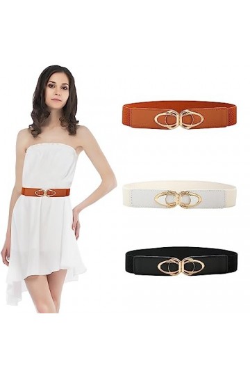 LUFEIS Lot de 3 ceintures élastiques pour femme, Marron, blanc, noir, taille unique