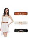 LUFEIS Lot de 3 ceintures élastiques pour femme, Marron, blanc, noir, taille unique