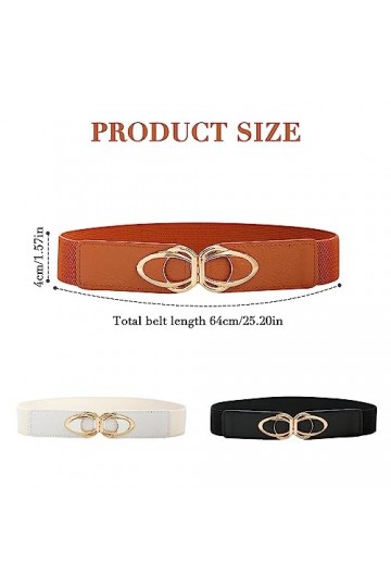 LUFEIS Lot de 3 ceintures élastiques pour femme, Marron, blanc, noir, taille unique