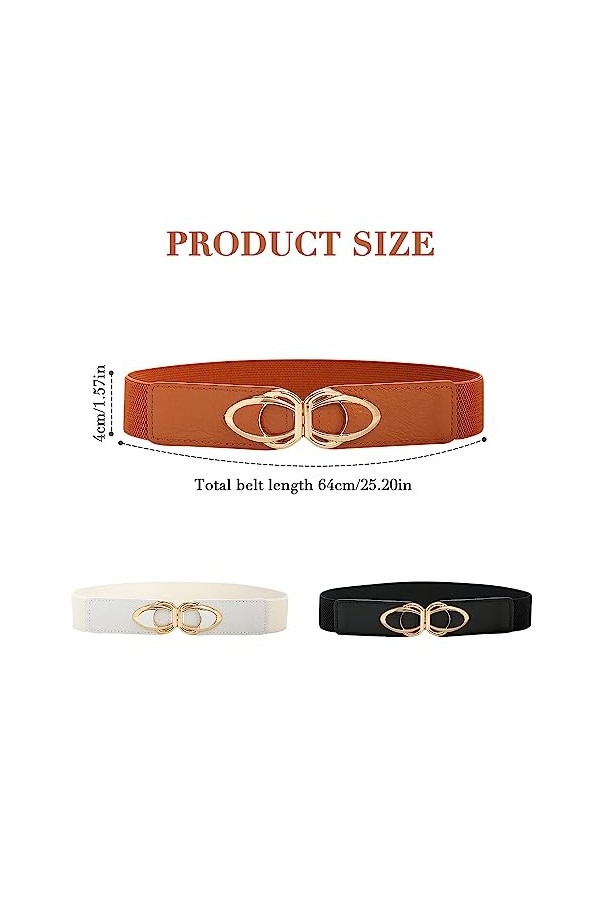 LUFEIS Lot de 3 ceintures élastiques pour femme, Marron, blanc, noir, taille unique