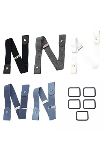KLOP256 Lot de 5 ceintures élastiques sans boucle sans renflement invisibles réglables pour jeans, pantalons, robes 5 couleu