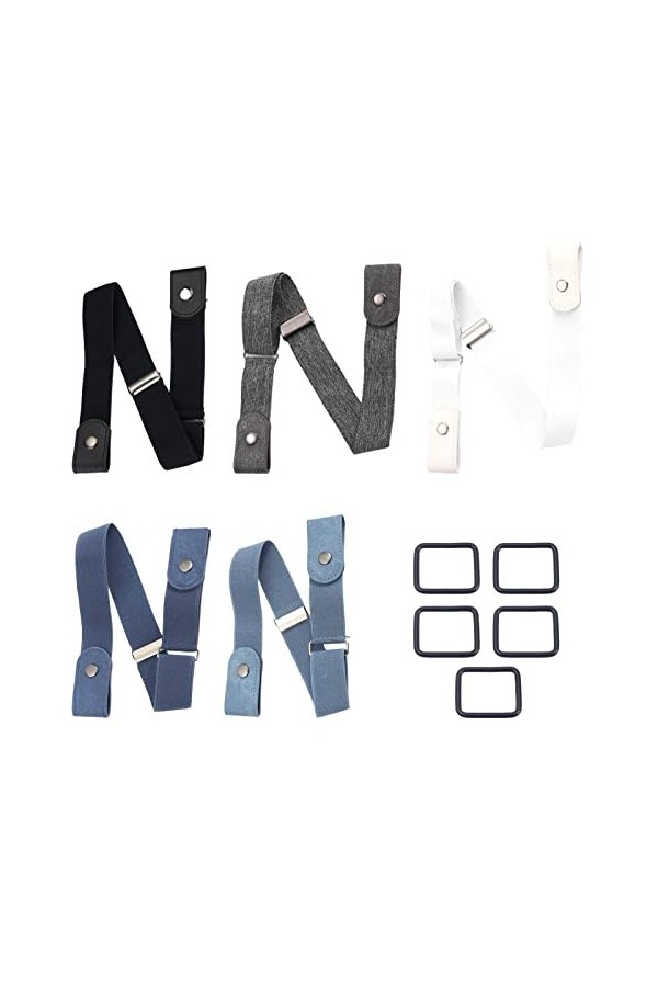 KLOP256 Lot de 5 ceintures élastiques sans boucle sans renflement invisibles réglables pour jeans, pantalons, robes 5 couleu