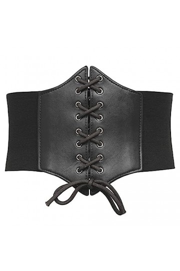 INOGIH Ceinture élastique corset femme - large ceinture taille haute avec lacets pour robe, Noir , Taille unique