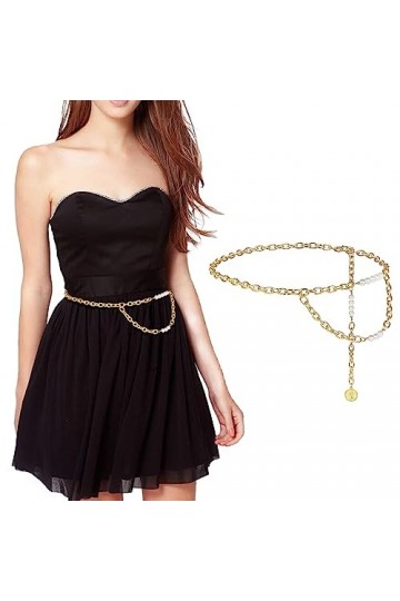 Femmes Chaîne de Taille, Perle Chaîne Ceintures Pour Robe Chaîne De Taille En Métal Ceinture de Chaîne Multicouche Réglable e
