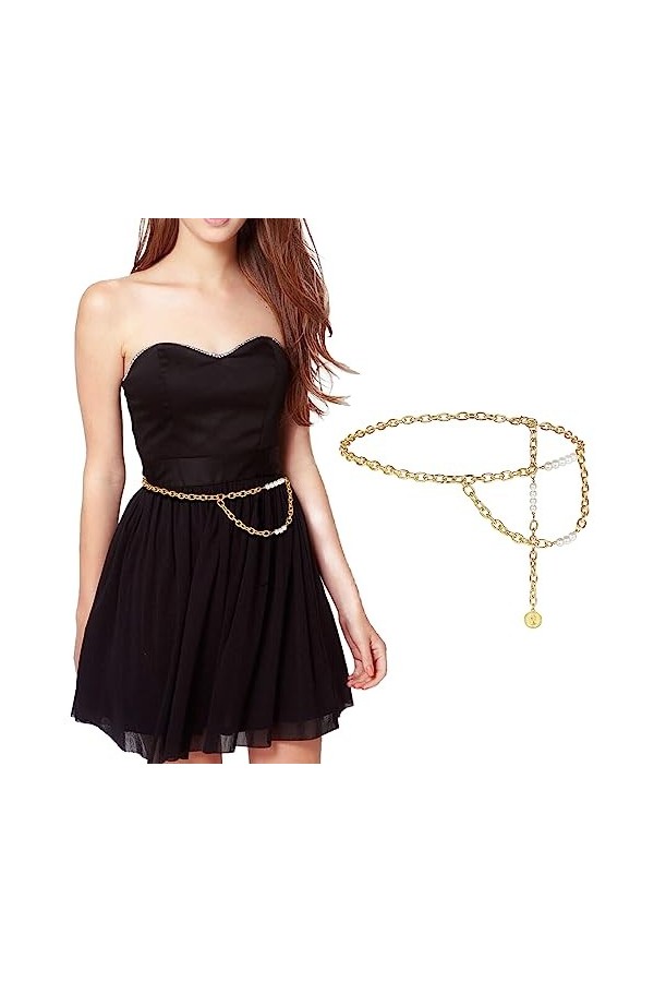 Femmes Chaîne de Taille, Perle Chaîne Ceintures Pour Robe Chaîne De Taille En Métal Ceinture de Chaîne Multicouche Réglable e