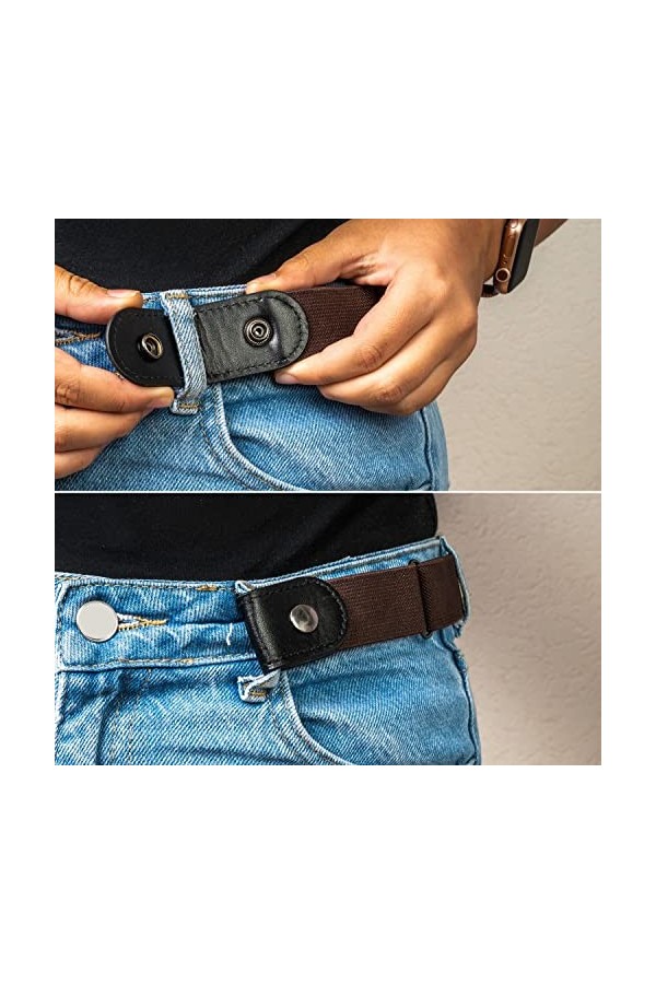 Ceinture élastique sans boucle, 1 pièce, réglable pour un tour de taille de 60 à 120 cm, marron, ceinture pour femme, ceintur