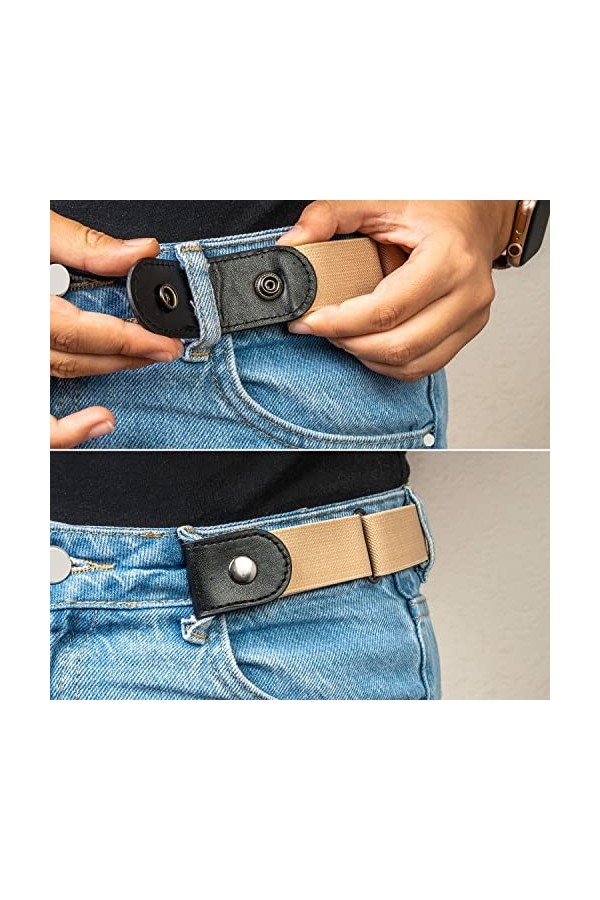 Ceinture élastique sans boucle, 1 pièce, réglable pour un tour de taille de 60 à 120 cm, en kaki, ceinture pour femme, ceintu