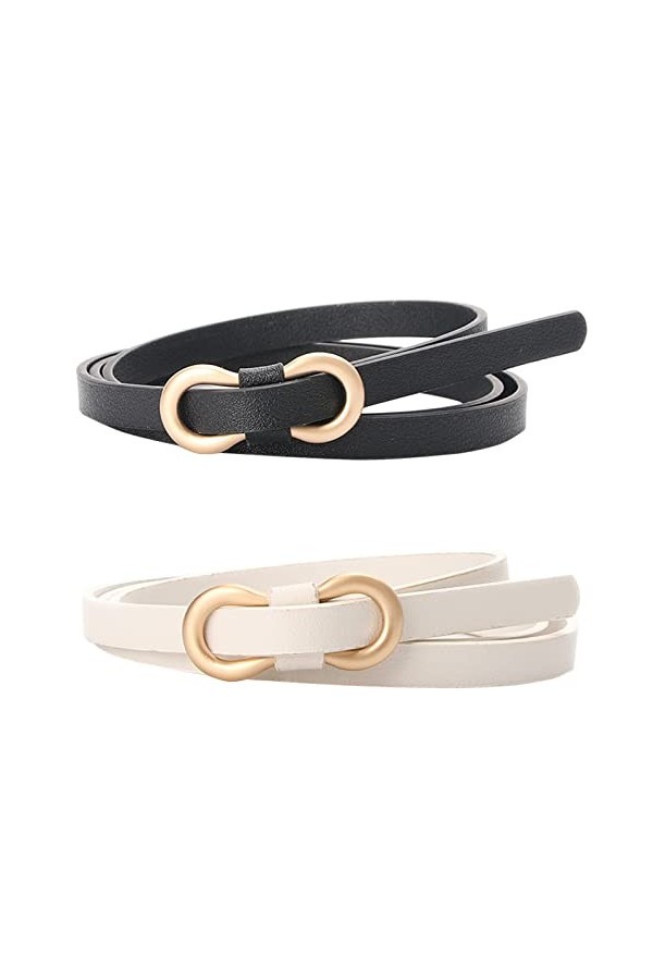 GANMFOYC 2 pièces Femme Ceintures en Cuir Fille Boucle Réglable Ceintures Fine Minceur pour Jeans Pantalon Robe