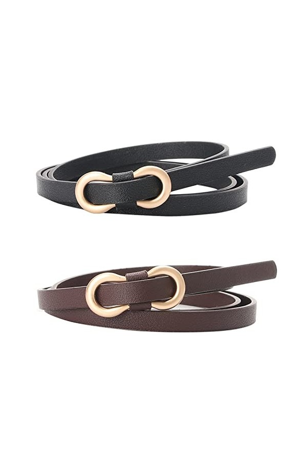 GANMFOYC 2 pièces Femme Ceintures en Cuir Fille Boucle Réglable Ceintures Fine Minceur pour Jeans Pantalon Robe