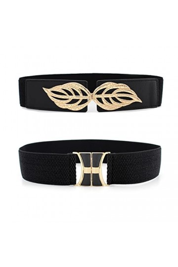 Teegxddy Ceinture élastique Large pour Femmes, 2 Pièces Ceintures de Taille élastiques Noires Vintage pour Femmes, Large Cein
