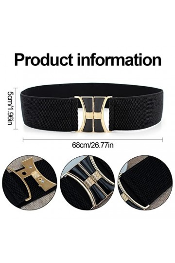 Teegxddy Ceinture élastique Large pour Femmes, 2 Pièces Ceintures de Taille élastiques Noires Vintage pour Femmes, Large Cein