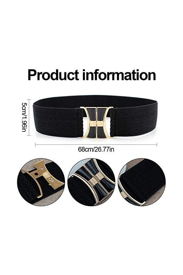 Teegxddy Ceinture élastique Large pour Femmes, 2 Pièces Ceintures de Taille élastiques Noires Vintage pour Femmes, Large Cein