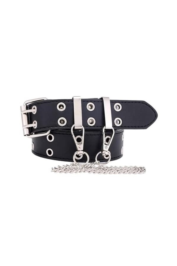 TBSCWYF Ceinture à Double œillet en Cuir PU Punk Ceinture Double Prong Boucle de Ceinture Unisexe Ceinture Gothique Boucle Ce