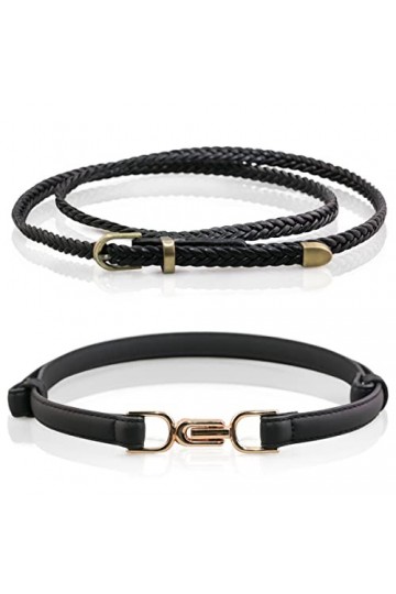 2 Pièces Ceinture Fine Femme, Noir Réglable Ceinture Femme Classique, Mode Femme Accessoire, Ceinture de Loisirs avec Sangle 