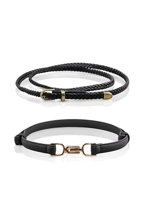 2 Pièces Ceinture Fine Femme, Noir Réglable Ceinture Femme Classique, Mode Femme Accessoire, Ceinture de Loisirs avec Sangle 
