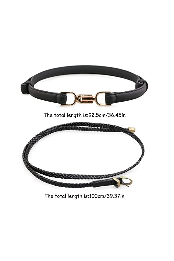 2 Pièces Ceinture Fine Femme, Noir Réglable Ceinture Femme Classique, Mode Femme Accessoire, Ceinture de Loisirs avec Sangle 