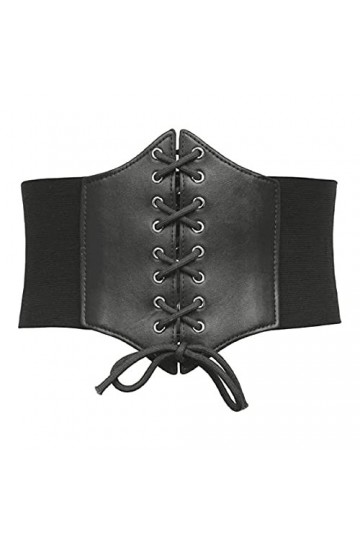 KorhLeoh Ceinture élastique avec ceinture noire avec lacets, ceinture élastique pour femmes et filles, Noir , 34-40W L