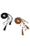 Ceinture Tricotée Fine en Cuir PU avec Franges et Perles Accessoire Rétro pour Femmes noir+tan 