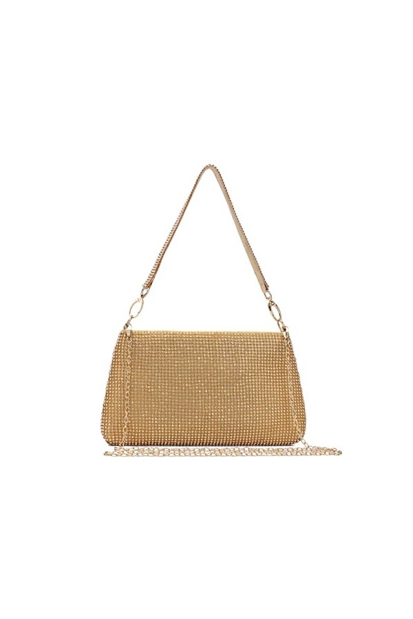 EVEOUT Sac à main de soirée avec strass pour Femme élégant Pochettes et clutches avec chaîne pour Banquet Fête de Mariage Or