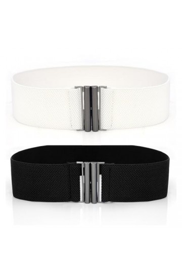 PLABBDPL 2 pièces ceintures élastiques, ceinture large pour femmes, ceinture extensible avec boucle en métal noir et blanc 