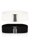 PLABBDPL 2 pièces ceintures élastiques, ceinture large pour femmes, ceinture extensible avec boucle en métal noir et blanc 