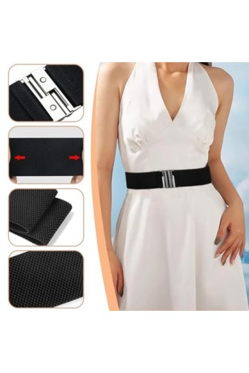 PLABBDPL 2 pièces ceintures élastiques, ceinture large pour femmes, ceinture extensible avec boucle en métal noir et blanc 