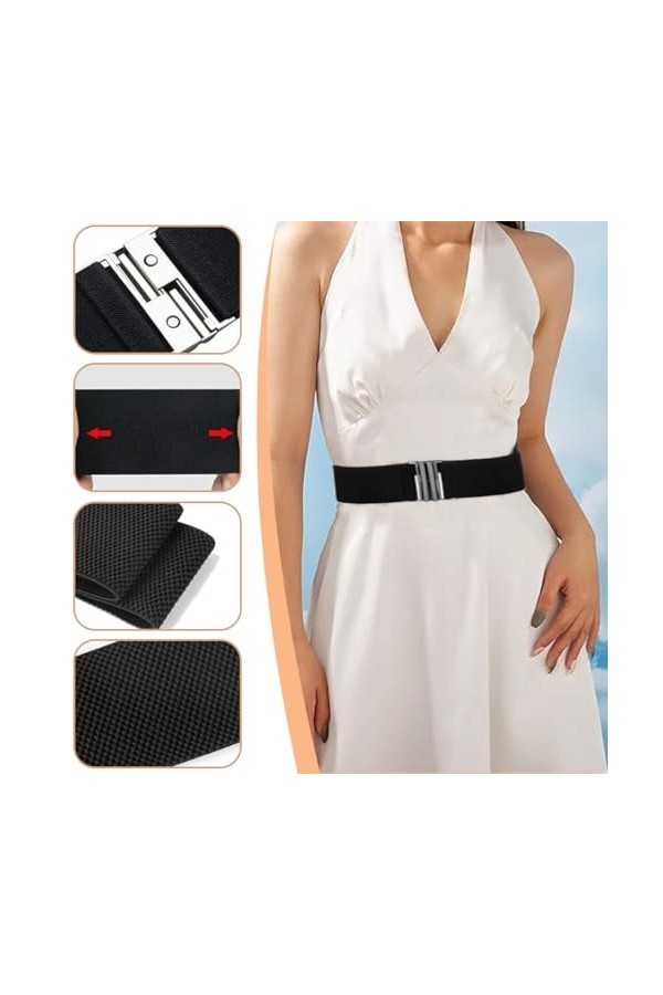 PLABBDPL 2 pièces ceintures élastiques, ceinture large pour femmes, ceinture extensible avec boucle en métal noir et blanc 