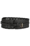 sourcing map Vintage Creux Floral Cuir Sangle Ceinture Large Ceintures Avec Boucle Femmes Noir 28"-31" taille