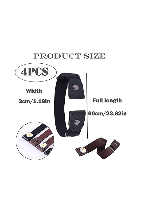 Togetherkings 4 Pièces Ceinture Élastique Invisible Unisexe,Invisible Ajustable Ceinture Extensible,Ceintures Taille Invisibl