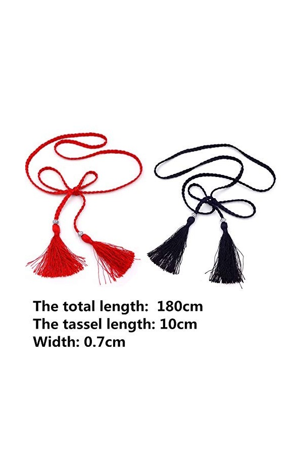 PPX 3 Pièces Ceinture Fine Tressée Perle Frange Style Ethnique,Noir Blanc Rouge